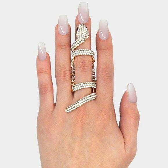 Snake Clear Crystal Pave Gold Stretch Ring NWT - Picture 1 of 5